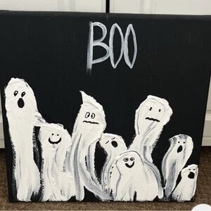 Ghostly Boo Canvas Art - Black and White-BOO